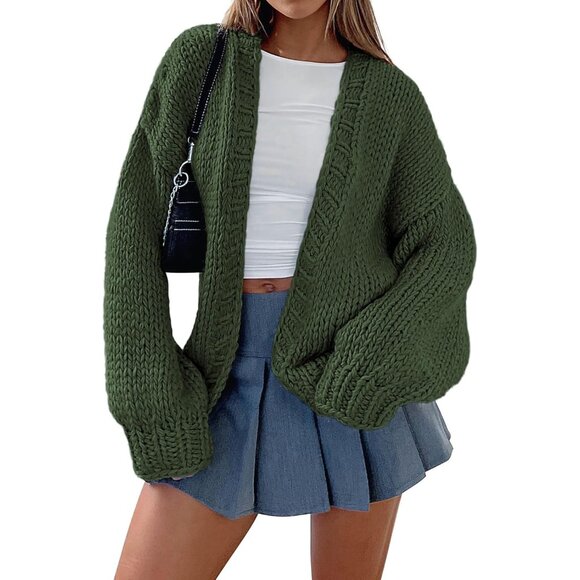 Womens Trendy Cardigan Sweaters Fall Army Green Long Sleeve Chunky Knit Outfits - Picture 1 of 8